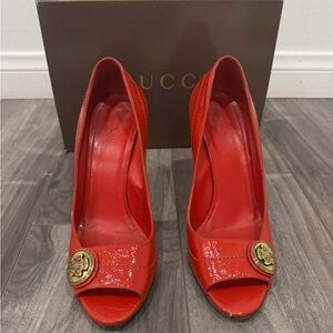 Gucci Red Peep Toe Heels